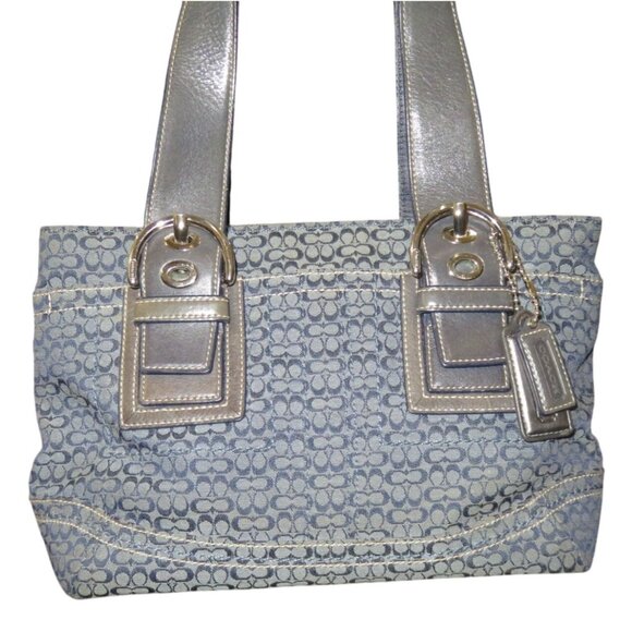 Coach Soho Blue & Grey Denim Canvas Signature C Jacquard Satchel 2008 F12310 - Picture 1 of 12
